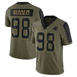 Men's D.J. Wonnum Carolina Panthers No.98 Limited 2021 Salute To Service Jersey - Olive