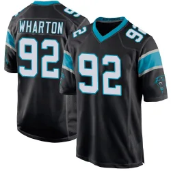 Men's Tershawn Wharton Carolina Panthers No.92 Game Team Color Jersey - Black