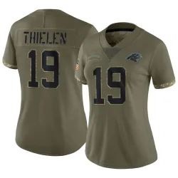 Women's Adam Thielen Carolina Panthers No.19 Limited 2022 Salute To Service Jersey - Olive