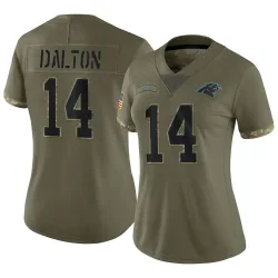 Women's Andy Dalton Carolina Panthers No.14 Limited 2022 Salute To Service Jersey - Olive