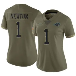 Women's Cam Newton Carolina Panthers No.1 Limited 2022 Salute To Service Jersey - Olive