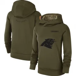 Women's Carolina Panthers No. 2018 Salute to Service Team Logo Performance Pullover Hoodie - Olive