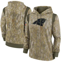 Women's Carolina Panthers No. 2021 Salute to Service Therma Performance Pullover Hoodie - Olive