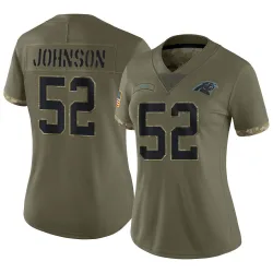Women's DJ Johnson Carolina Panthers No.52 Limited 2022 Salute To Service Jersey - Olive