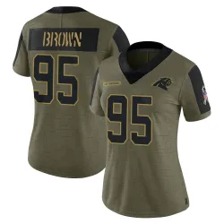 Women's Derrick Brown Carolina Panthers No.95 Limited 2021 Salute To Service Jersey - Olive