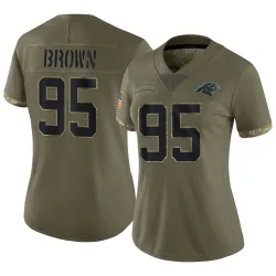 Women's Derrick Brown Carolina Panthers No.95 Limited 2022 Salute To Service Jersey - Olive