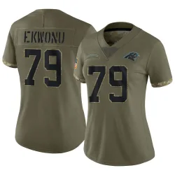 Women's Ikem Ekwonu Carolina Panthers No.79 Limited 2022 Salute To Service Jersey - Olive