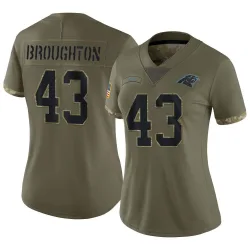 Women's JaTravis Broughton Carolina Panthers No.43 Limited 2022 Salute To Service Jersey - Olive