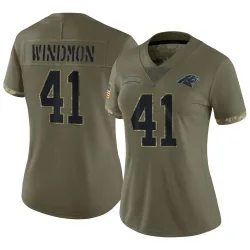 Women's Jacoby Windmon Carolina Panthers No.41 Limited 2022 Salute To Service Jersey - Olive