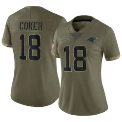 Women's Jalen Coker Carolina Panthers No.18 Limited 2022 Salute To Service Jersey - Olive