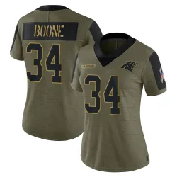 Women's Mike Boone Carolina Panthers No.34 Limited 2021 Salute To Service Jersey - Olive