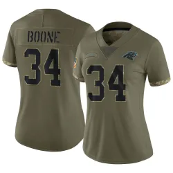 Women's Mike Boone Carolina Panthers No.34 Limited 2022 Salute To Service Jersey - Olive