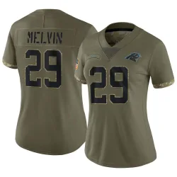 Women's Rashaan Melvin Carolina Panthers No.29 Limited 2022 Salute To Service Jersey - Olive