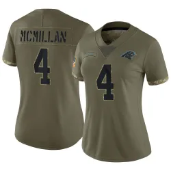 Women's Tetairoa McMillan Carolina Panthers No.4 Limited 2022 Salute To Service Jersey - Olive