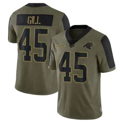 Youth Cam Gill Carolina Panthers No.45 Limited 2021 Salute To Service Jersey - Olive