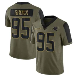 Youth Derrick Brown Carolina Panthers No.95 Limited 2021 Salute To Service Jersey - Olive