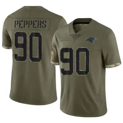 Youth Julius Peppers Carolina Panthers No.90 Limited 2022 Salute To Service Jersey - Olive