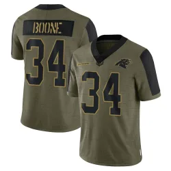 Youth Mike Boone Carolina Panthers No.34 Limited 2021 Salute To Service Jersey - Olive