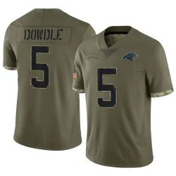Youth Rico Dowdle Carolina Panthers No.5 Limited 2022 Salute To Service Jersey - Olive