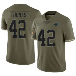 Youth Trevian Thomas Carolina Panthers No.42 Limited 2022 Salute To Service Jersey - Olive